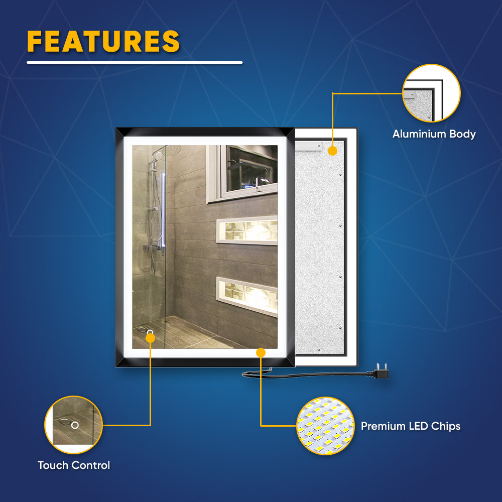Frontlit/Backlit LED Lighted Bathroom Vanity Mirror with Frame, Anti-Fog, Touch Button, CRI 90+, Adjustable CCT & Memory, Magnum Style