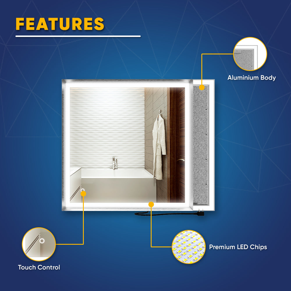 Frontlit/Backlit LED Lighted Bathroom Vanity Mirror with Frame, Anti-Fog, Touch Button, CRI 90+, Adjustable CCT & Memory, Magnum Style