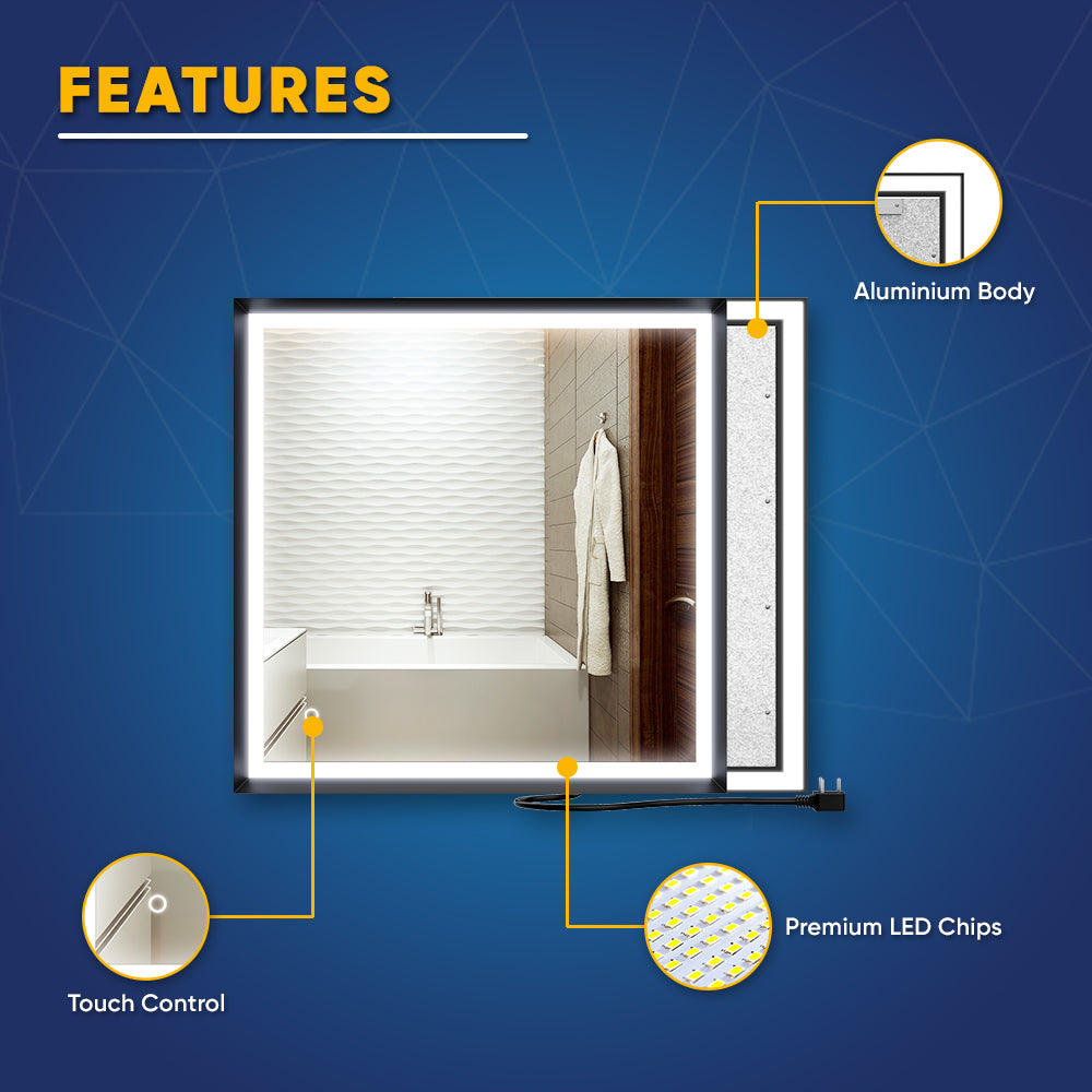Frontlit/Backlit LED Lighted Bathroom Vanity Mirror with Frame, Anti-Fog, Touch Button, CRI 90+, Adjustable CCT & Memory, Magnum Style