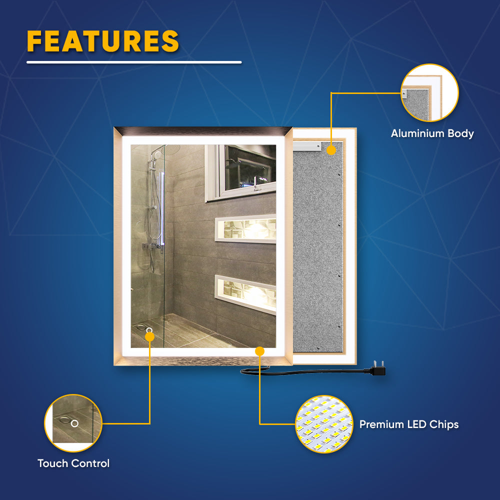 Frontlit/Backlit LED Lighted Bathroom Vanity Mirror with Frame, Anti-Fog, Touch Button, CRI 90+, Adjustable CCT & Memory, Magnum Style