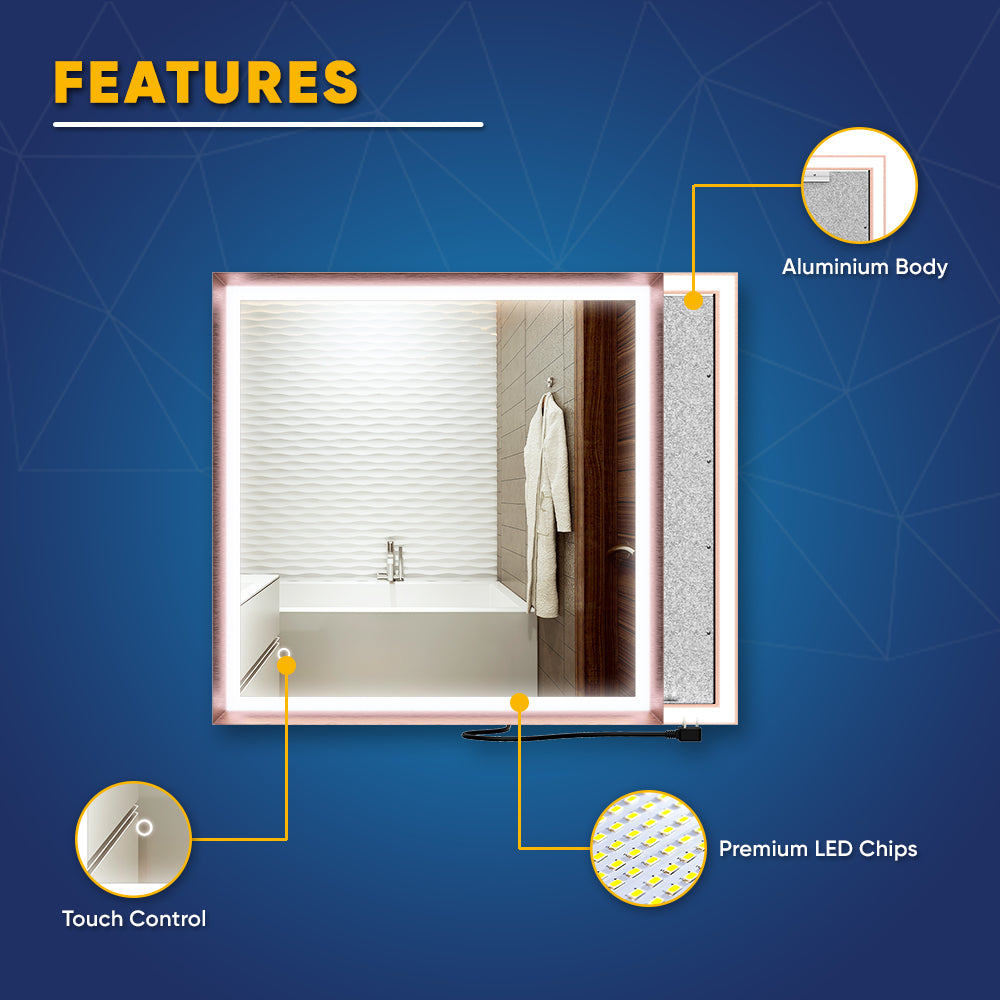 Frontlit/Backlit LED Lighted Bathroom Vanity Mirror with Frame, Anti-Fog, Touch Button, CRI 90+, Adjustable CCT & Memory, Magnum Style
