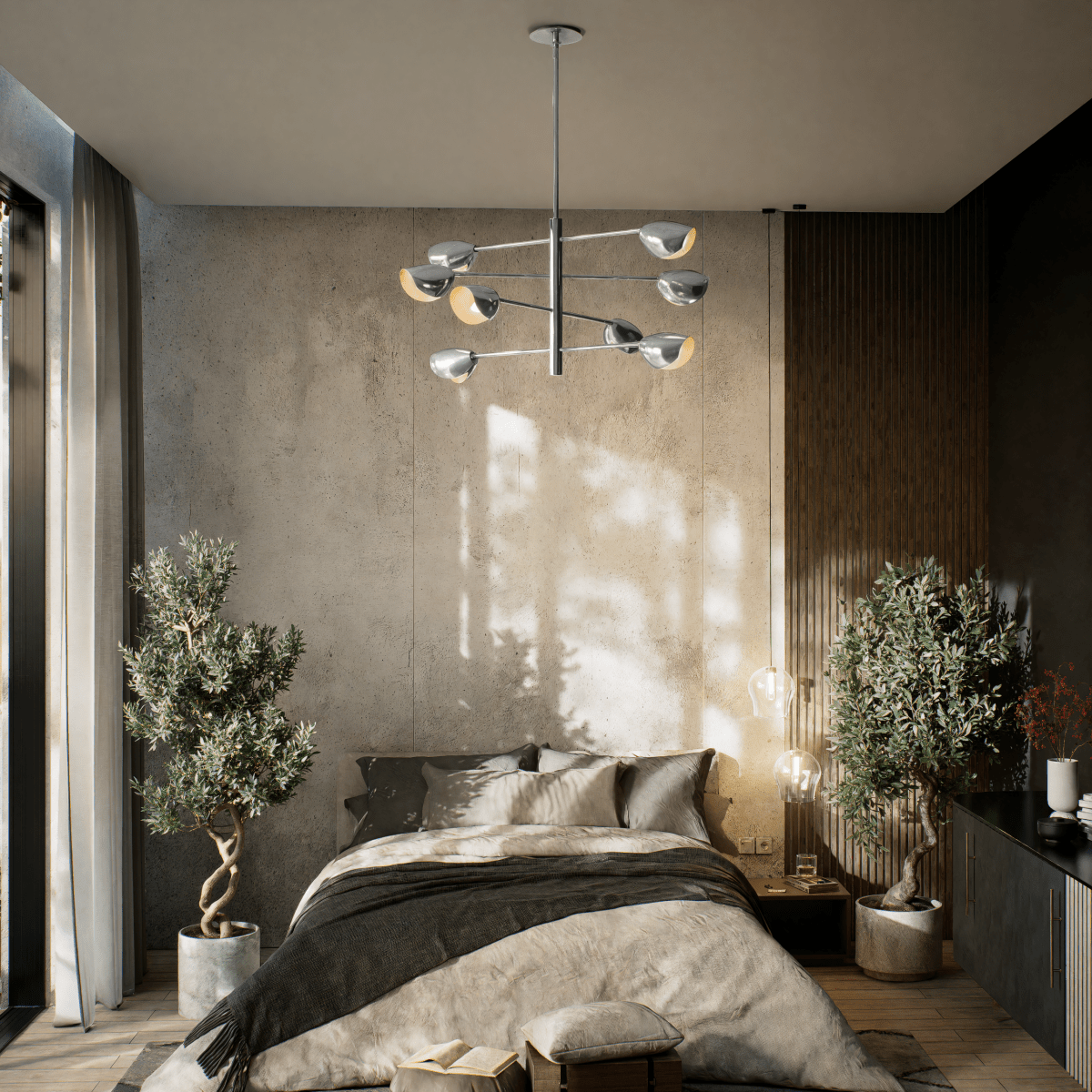 8 - Light Chandelier Ceiling Light, Curved Disk Shades, Chrome Finish Hardware, 120V, Bulb Type B10, Socket type E12, Max wattage Per Socket 60W - 33.5”D x 18.5“H - LEDMyPlace