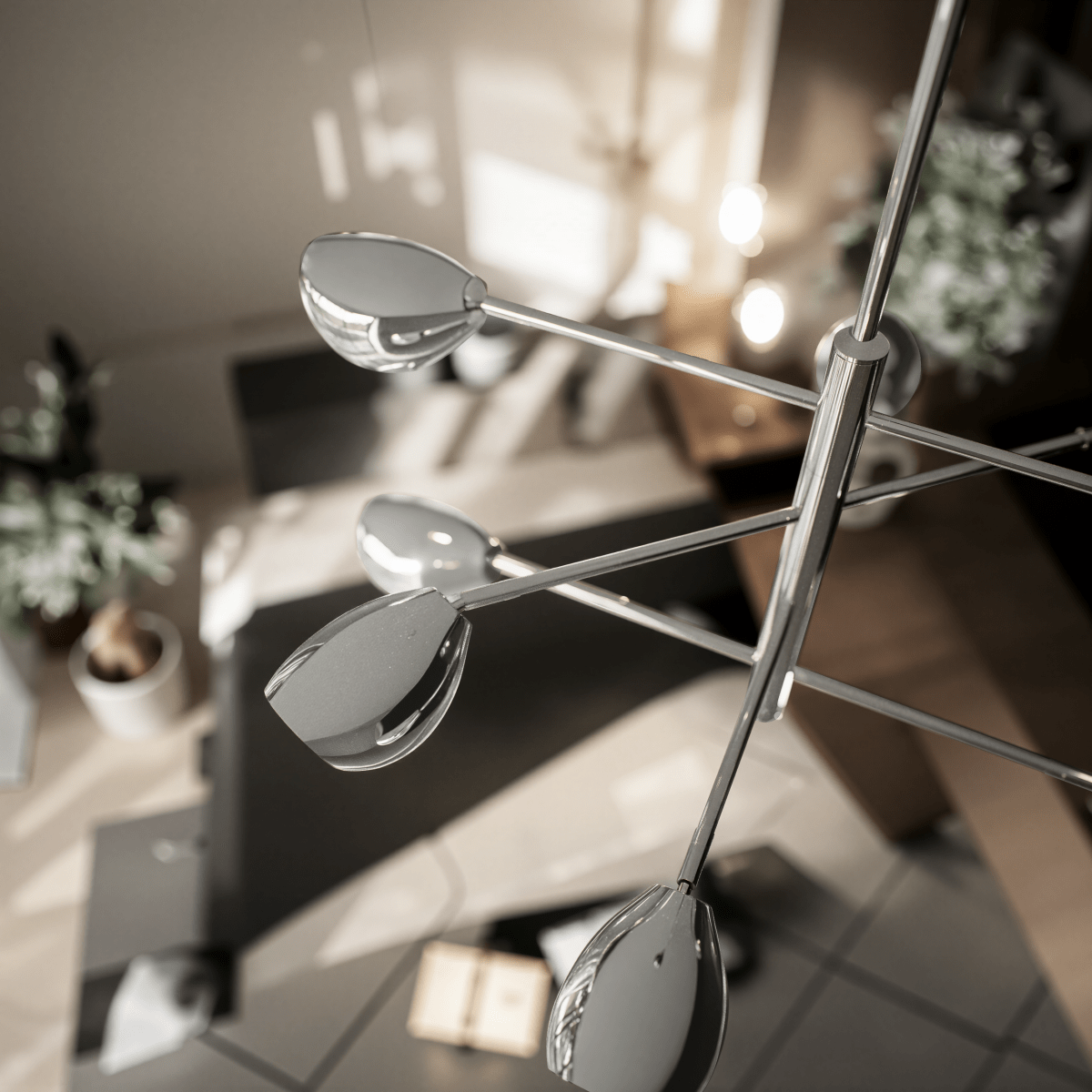 8 - Light Chandelier Ceiling Light, Curved Disk Shades, Chrome Finish Hardware, 120V, Bulb Type B10, Socket type E12, Max wattage Per Socket 60W - 33.5”D x 18.5“H - LEDMyPlace