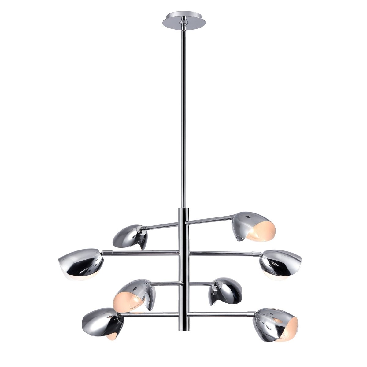 8 - Light Chandelier Ceiling Light, Curved Disk Shades, Chrome Finish Hardware, Width 33.5" Height 18.5", 120V, Bulb Type B10, Socket type E12, Max wattage Per Socket 60W - LEDMyPlace