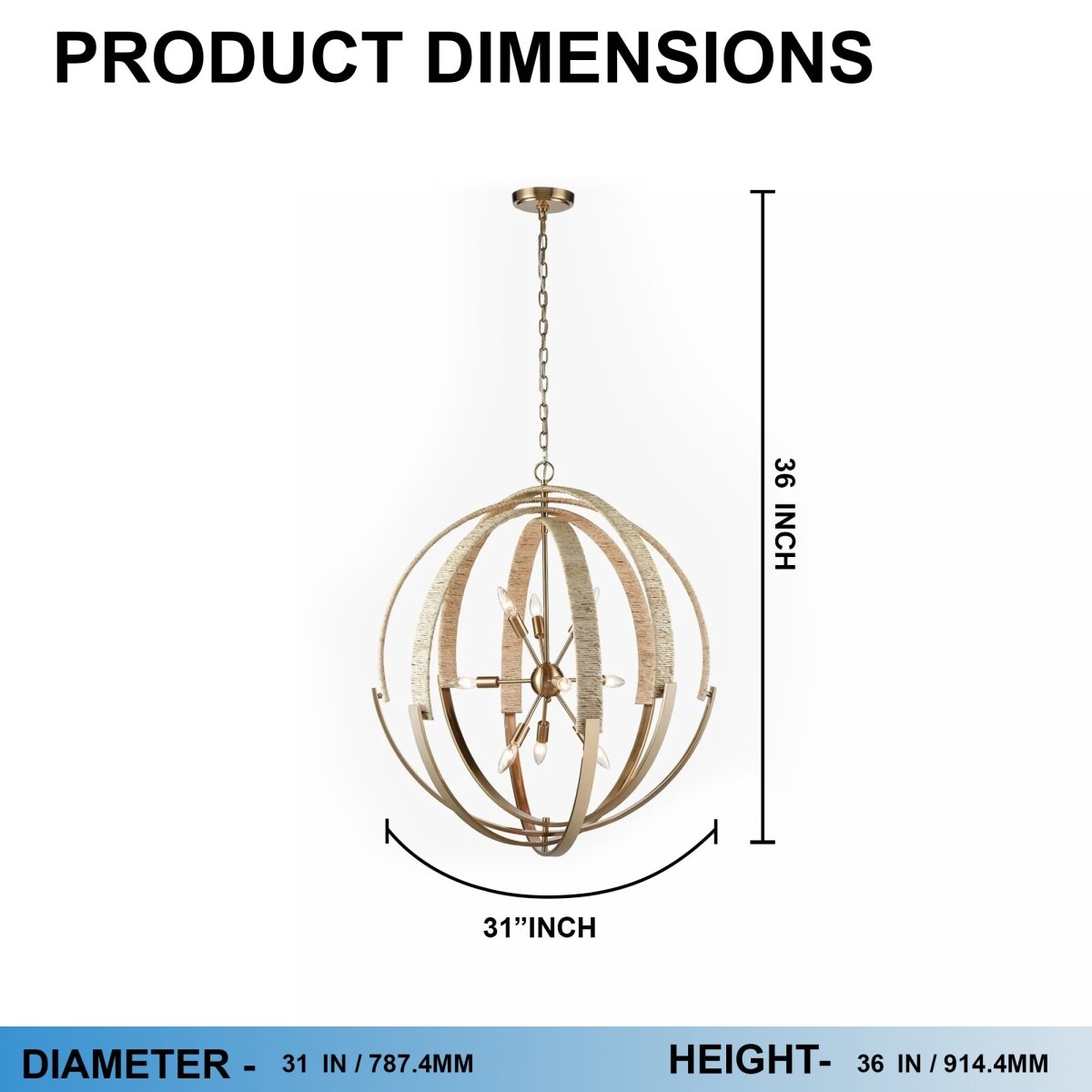 9 - Light Brass Finish Hardware with Nature Brown Corn Leaf Rope Pendant Light, E12 Base - 31“D x 36"H - LEDMyPlace