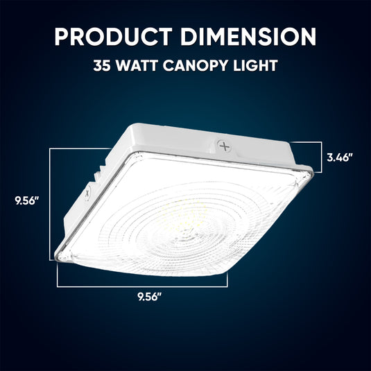 LED Canopy Light 35W 5700K Daylight 4550LM IP65 Waterproof 0-10V Dim 120-277VAC UL Listed Surface or Pendant Mount, for Gas Stations Outdoor Area Light White