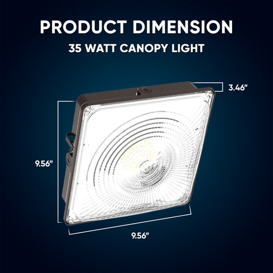 LED Canopy Light 35W 5700K Daylight 4550LM IP65 Waterproof 0-10V Dim 120-277VAC UL Listed Surface or Pendant Mount, for Gas Stations Outdoor Area Light, Black