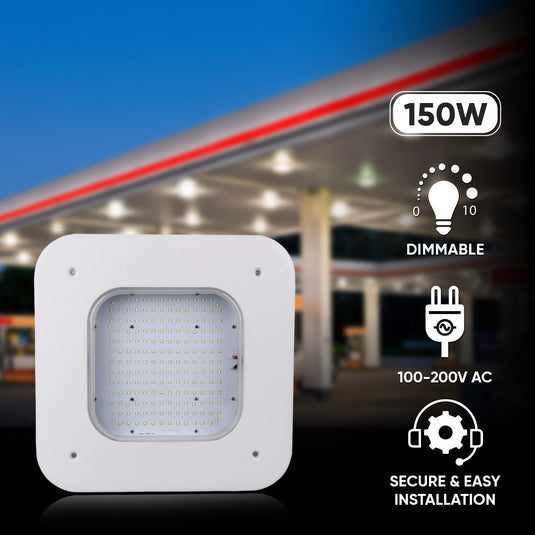 150W LED Canopy Light, 15600LM, 5700K, UL, Damp/Wet Locations, For Gas Stations, High Bay Carport, Indoor Parking, Underpasses, Loading Docks