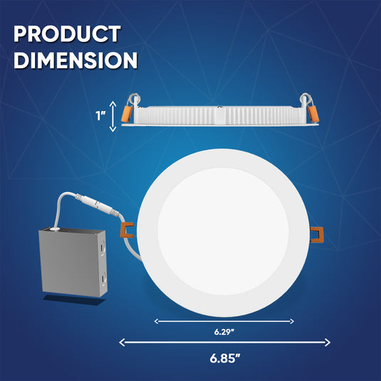6" 12W LED Slim Panel Recessed Ceiling Light CCT Changeable 2700K/3000K/3500K/4000K/5000K, with Junction Box, Round