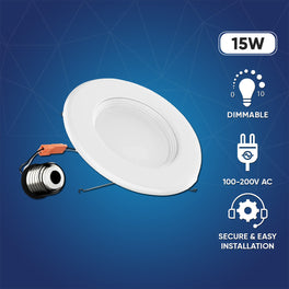 5in. and 6in. Recessed LED Downlight, 15W, 1100LM, Baffle-trim, Dimmable, Energy Star & ETL, Easy Retrofit Installation, LED Can Lights
