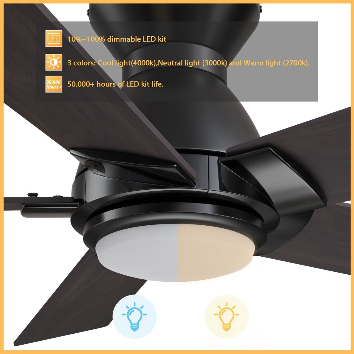 ASCENDER 48 inch 5 - Blade Flush Mount Smart Ceiling Fan with LED Light & Remote - LEDMyPlace
