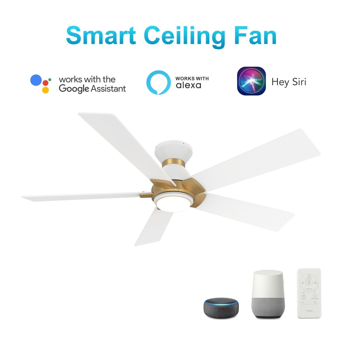 ASCENDER 48 inch 5 - Blade Flush Mount Smart Ceiling Fan with LED Light & Remote - LEDMyPlace