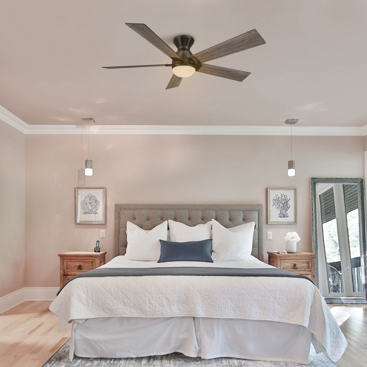 ASCENDER 52 inch 5 - Blade Flush Mount Smart Ceiling Fan with LED Light & Remote - LEDMyPlace