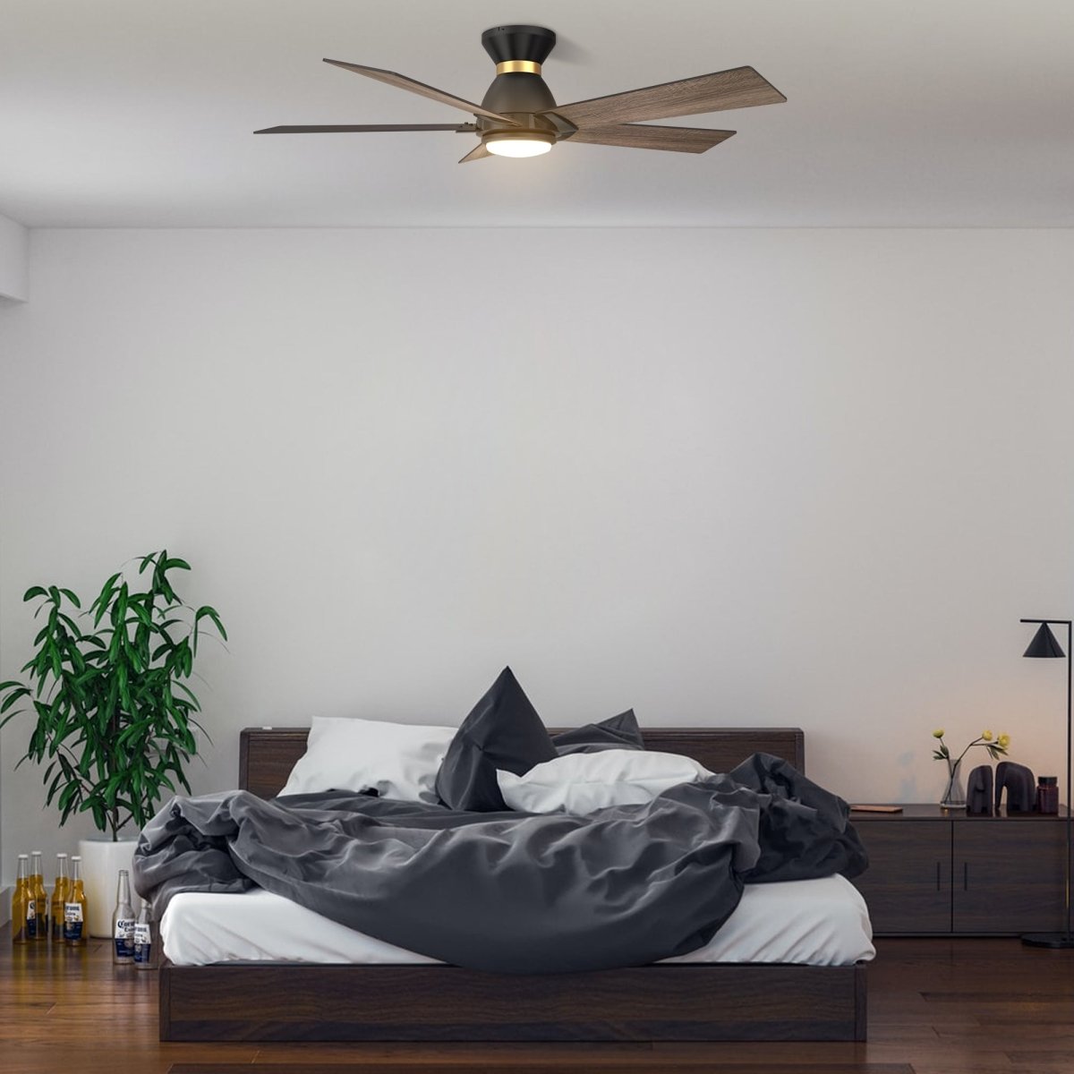 ASCENDER 52 inch 5 - Blade Flush Mount Smart Ceiling Fan with Remote & LED Light - LEDMyPlace