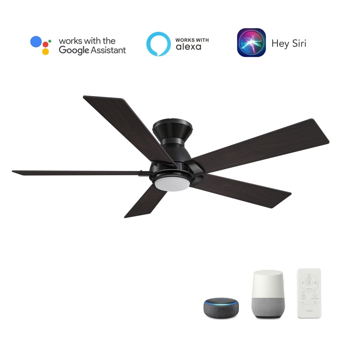 ASCENDER 52 inch 5 - Blade Flush Mount Smart Ceiling Fan with Remote & LED Light - LEDMyPlace