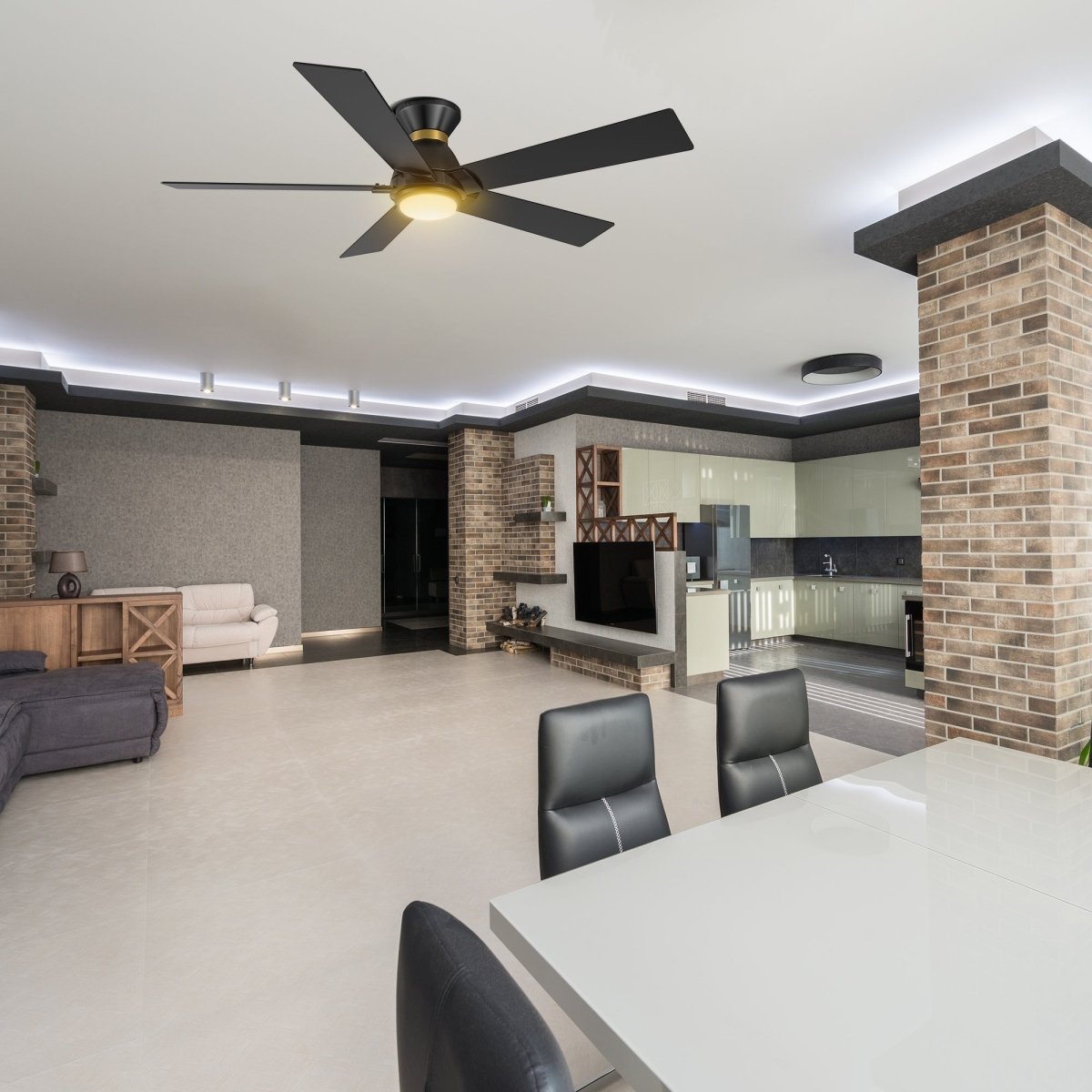 ASCENDER 52 inch 5 - Blade Flush Mount Smart Ceiling Fan with Remote & LED Light - LEDMyPlace