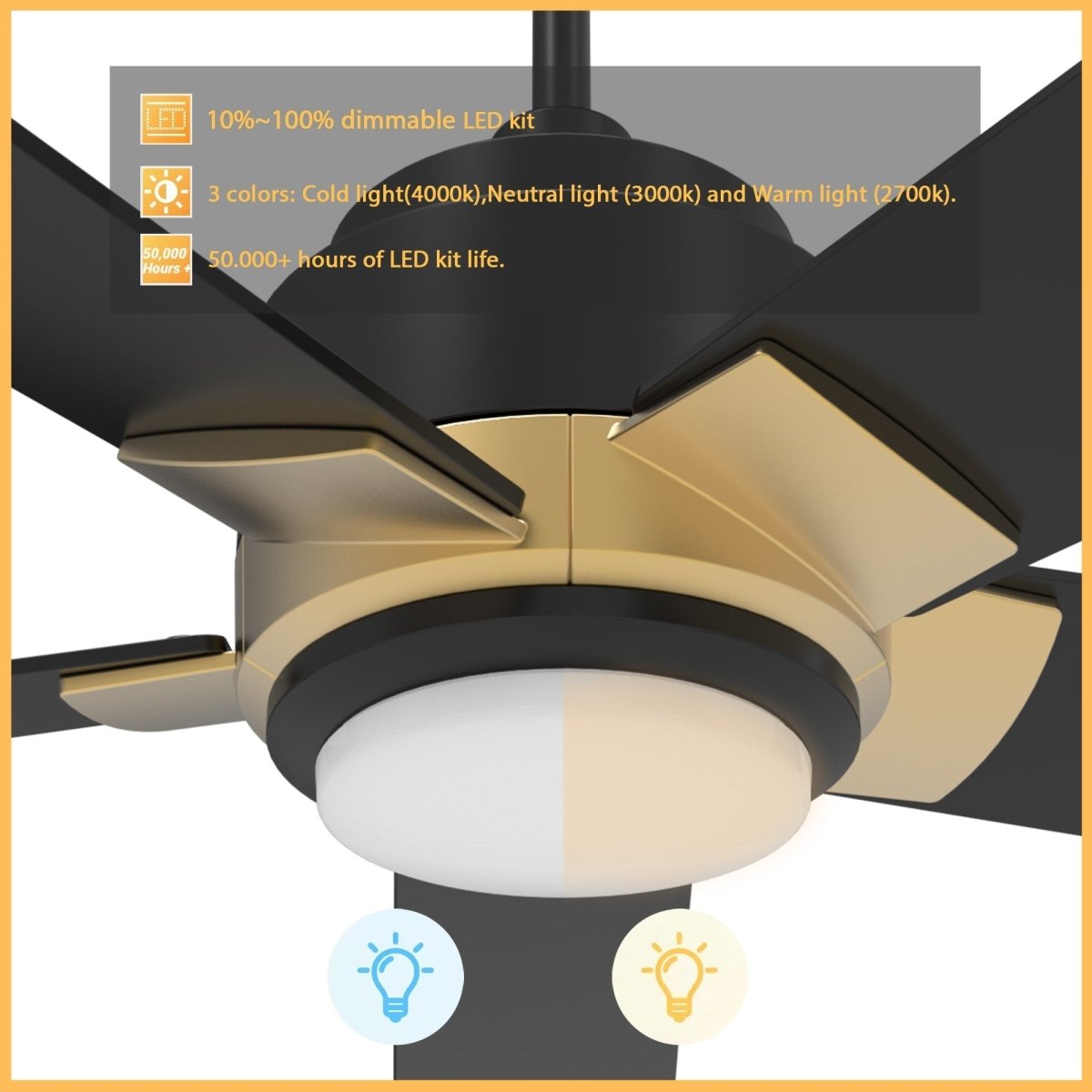 ASCENDER 52 inch 5 - Blade Smart Ceiling Fan with LED Light & Remote - LEDMyPlace