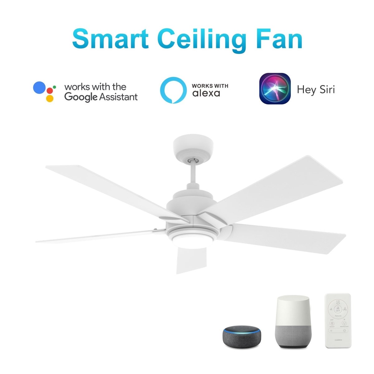 ASCENDER 52 inch 5 - Blade Smart Ceiling Fan with LED Light & Remote - LEDMyPlace