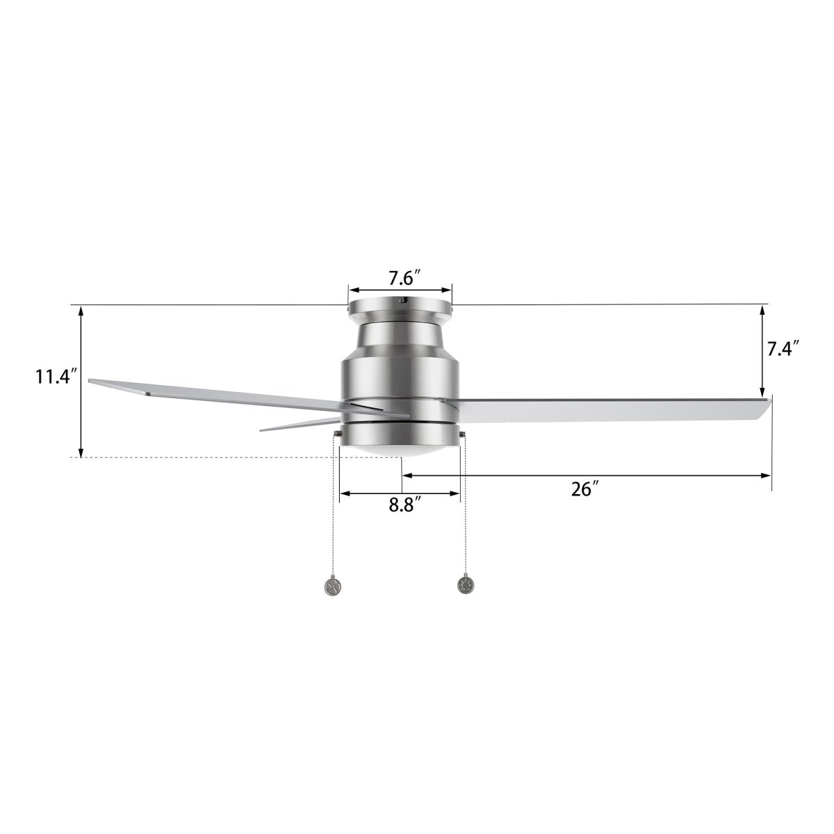 ASCOTT 52 inch 3 - Blade Flush Mount Ceiling Fan with LED Light & Pull Chain - LEDMyPlace