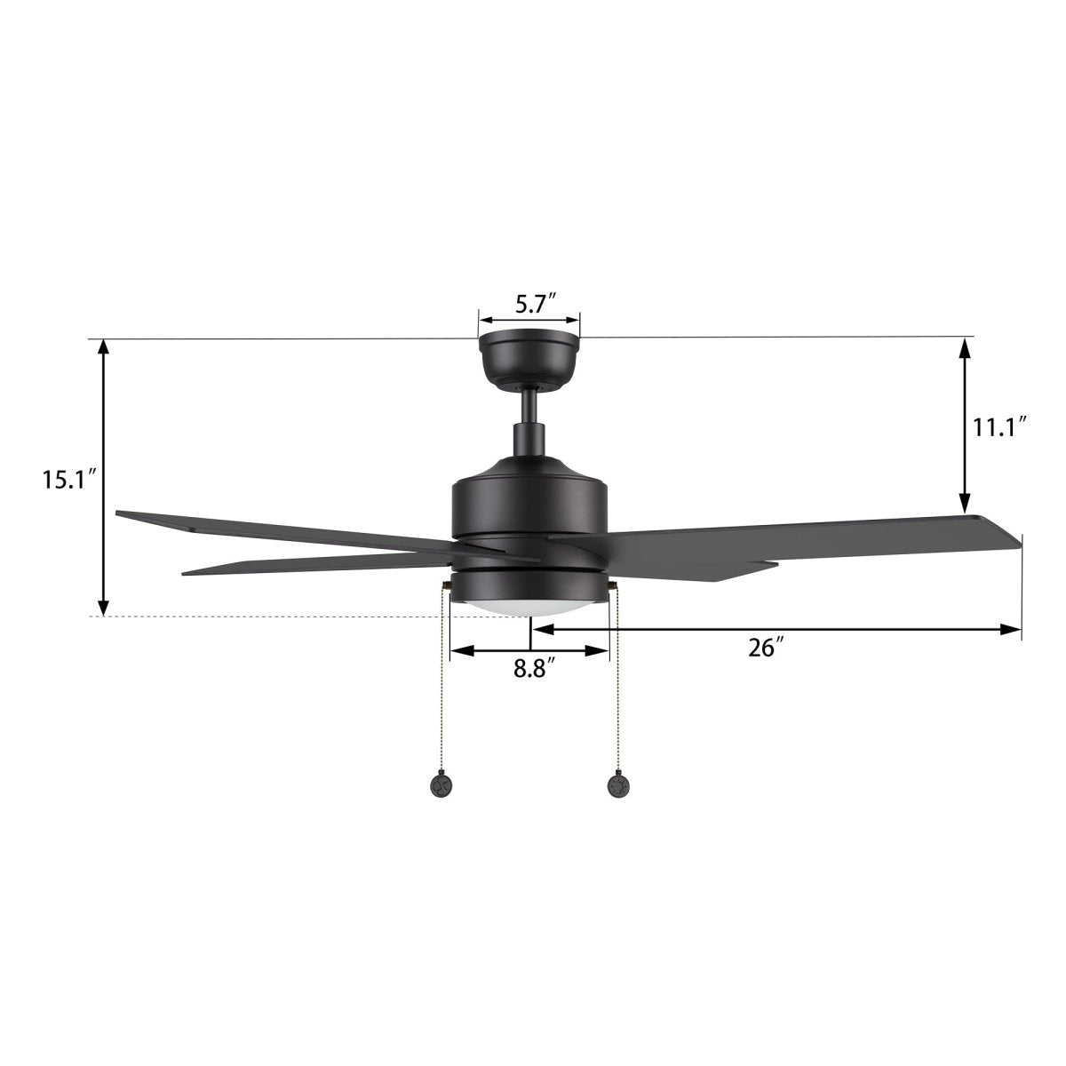 ASCOTT 52 inch 4 - Blade Ceiling Fan with LED Light & Pull Chain - LEDMyPlace