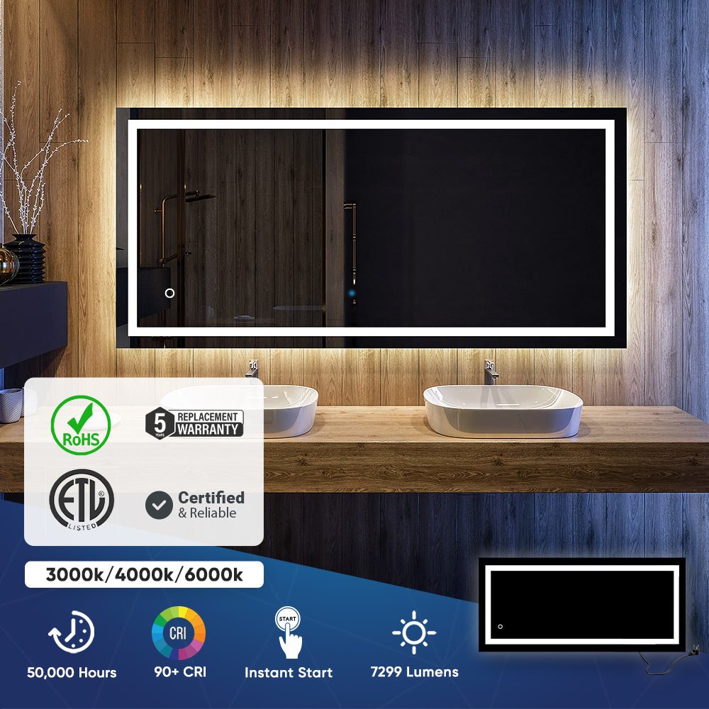 Backlit/Frontlit, Vanity Mirror with Lights, Touch Switch, Anti - Fog, Adjustable 3 - Color Temperature & Remembrance, CRI 90+, LED Mirror for Bathroom, Accord Style - LEDMyPlace