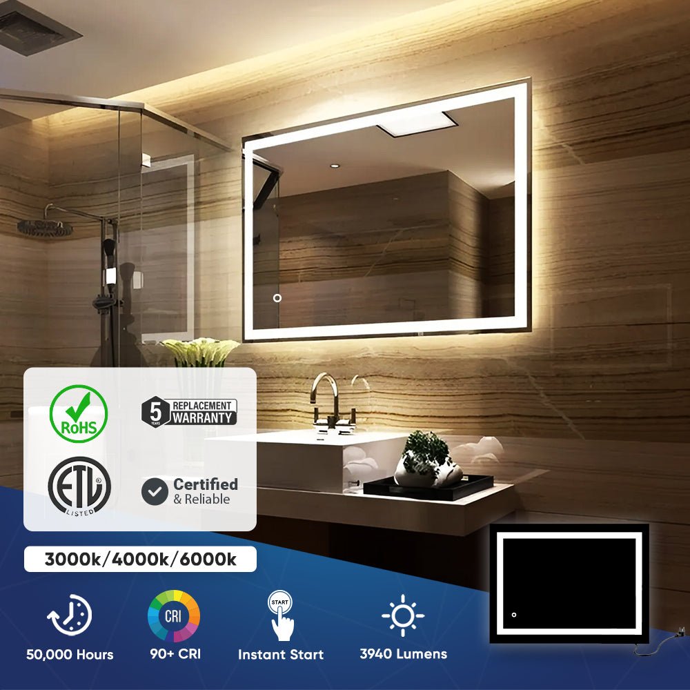 Backlit/Frontlit, Vanity Mirror with Lights, Touch Switch, Anti - Fog, Adjustable 3 - Color Temperature & Remembrance, CRI 90+, LED Mirror for Bathroom, Accord Style - LEDMyPlace