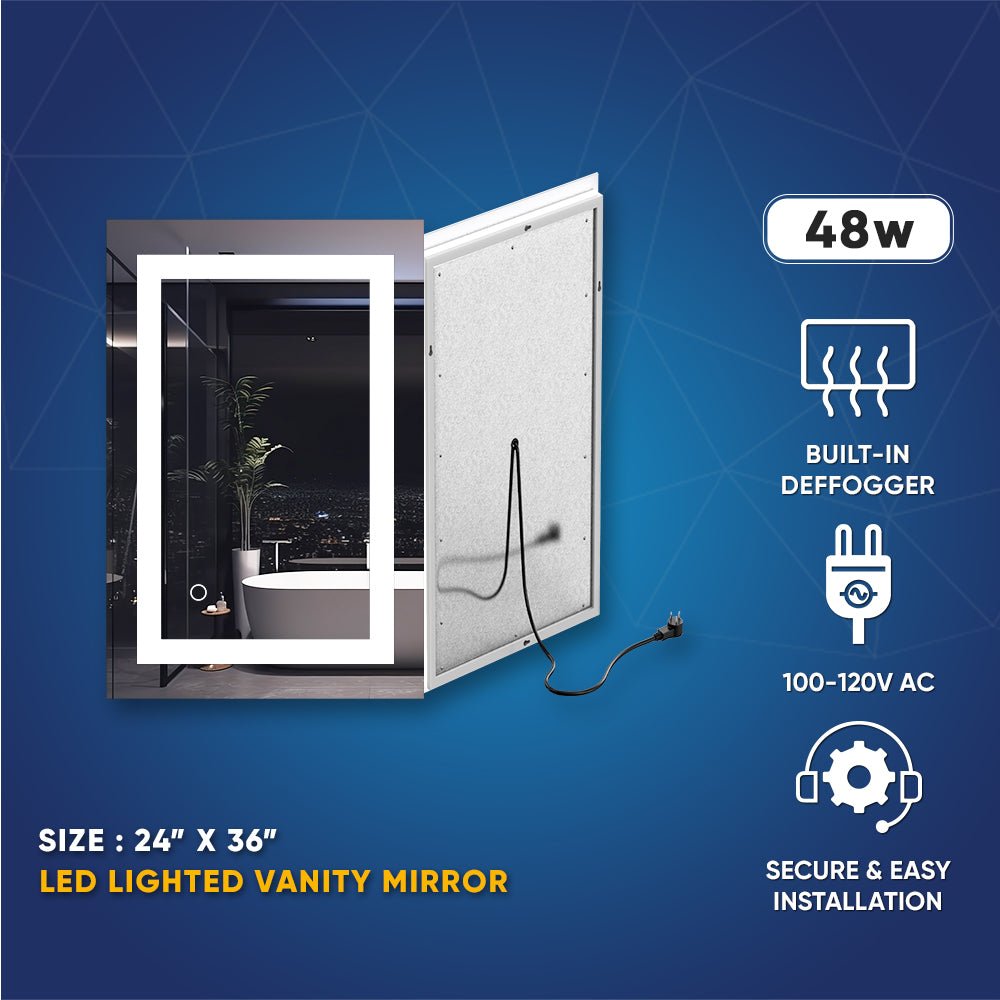 Backlit/Frontlit, Vanity Mirror with Lights, Touch Switch, Anti - Fog, Adjustable 3 - Color Temperature & Remembrance, CRI 90+, LED Mirror for Bathroom, Accord Style - LEDMyPlace