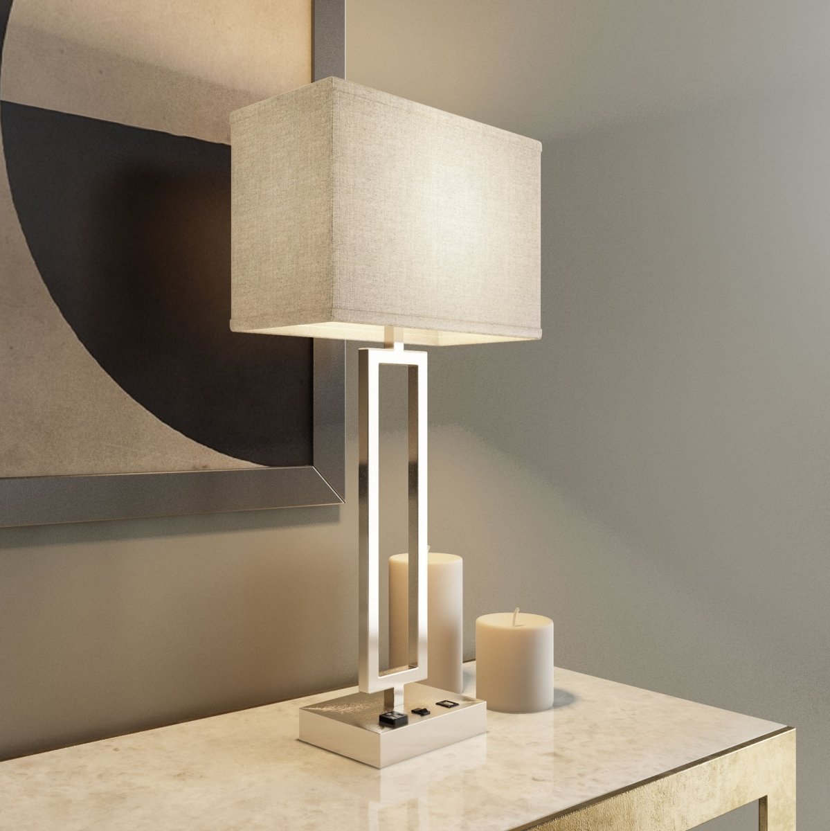 Todd brushed nickel table lamp with usb port and outlet discount