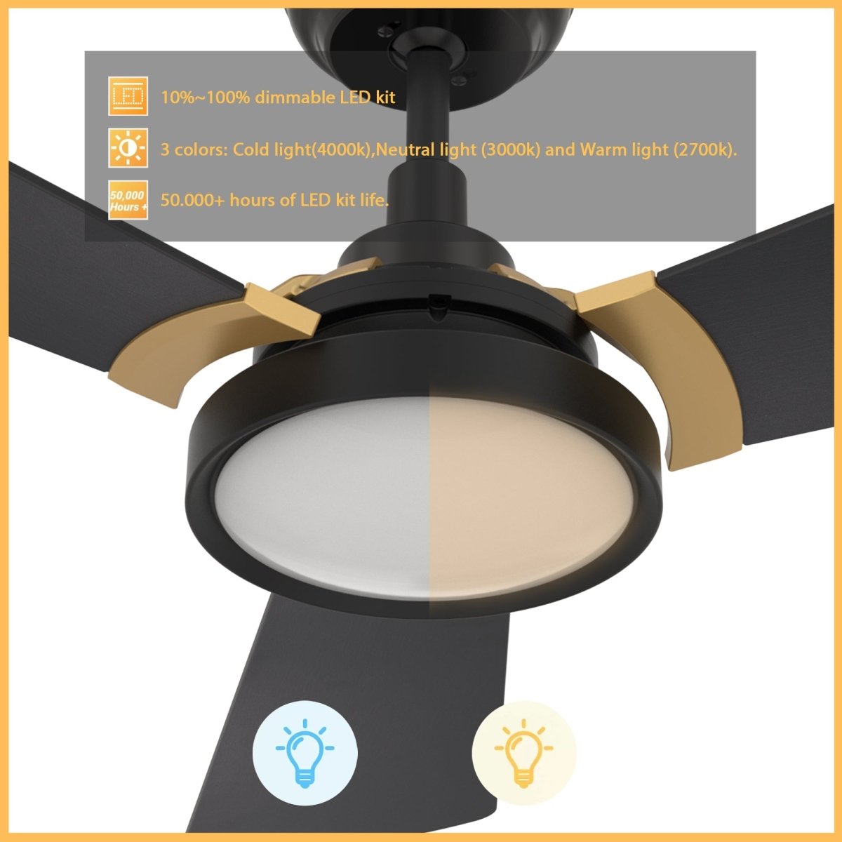 BRISA 52 inch 3 - Blade Smart Ceiling Fan with LED Light & Remote - LEDMyPlace