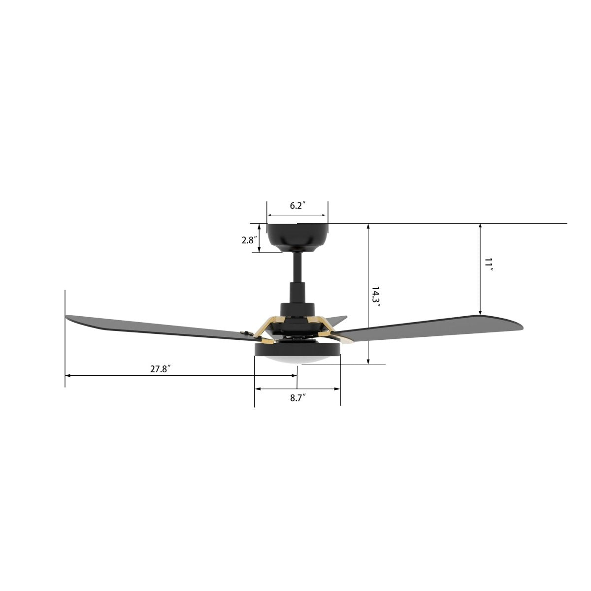 BRISA 56 inch 3 - Blade Smart Ceiling Fan with LED Light & Remote - LEDMyPlace
