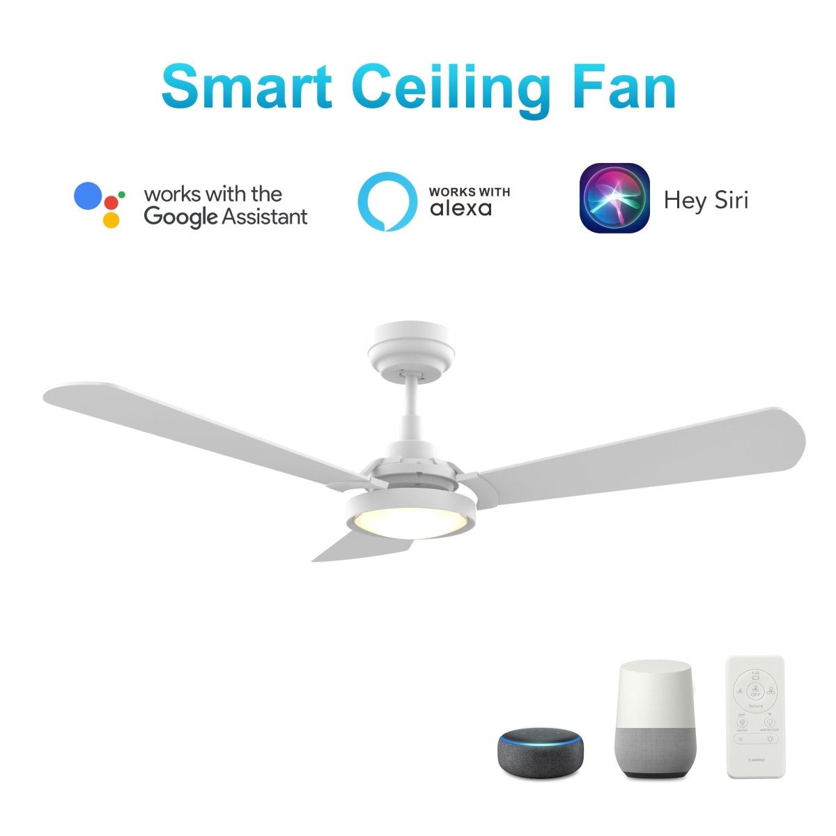 BRISA 56 inch 3 - Blade Smart Ceiling Fan with LED Light & Remote - LEDMyPlace