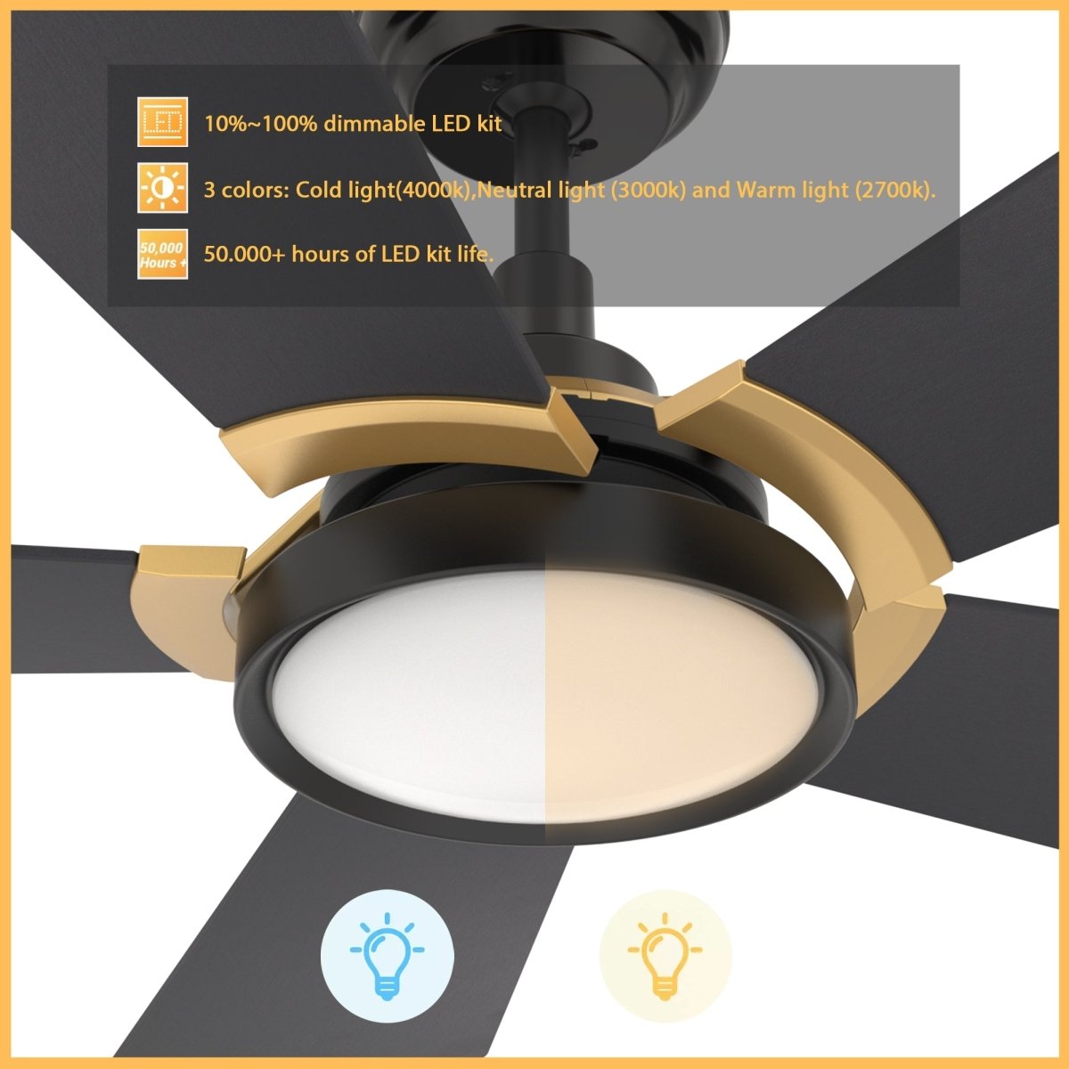 BRISA 56 inch 5 - Blade Smart Ceiling Fan with LED Light & Remote - LEDMyPlace