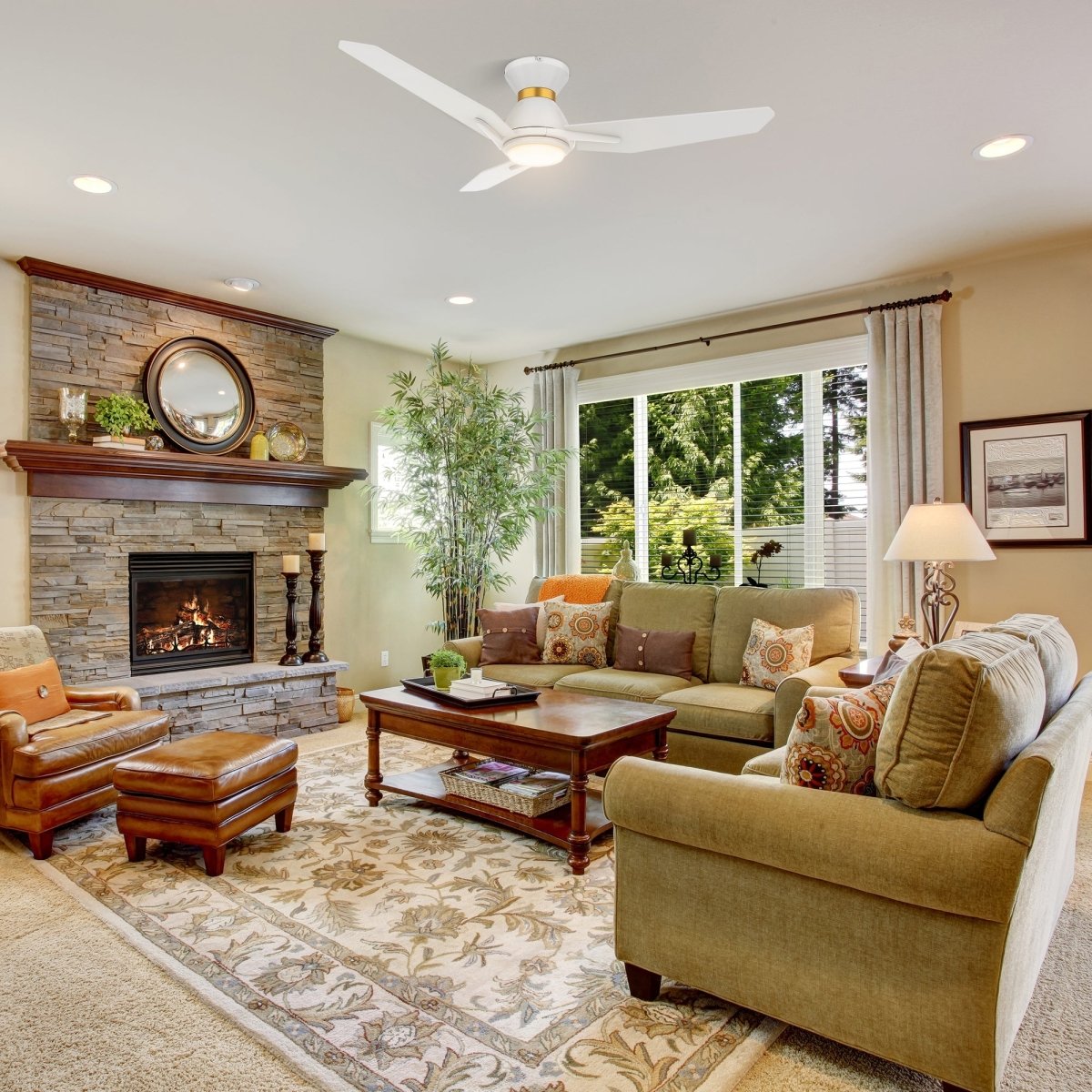 CALEN 48 inch 3 - Blade Flush Mount Smart Ceiling Fan with LED Light & Remote - LEDMyPlace