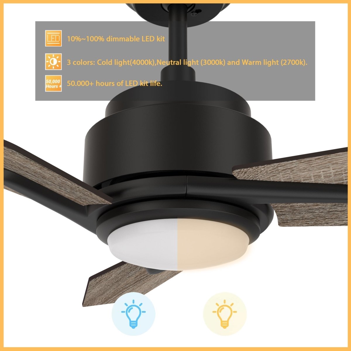 CALEN 48 inch 3 - Blade Smart Ceiling Fan with LED Light & Remote - LEDMyPlace