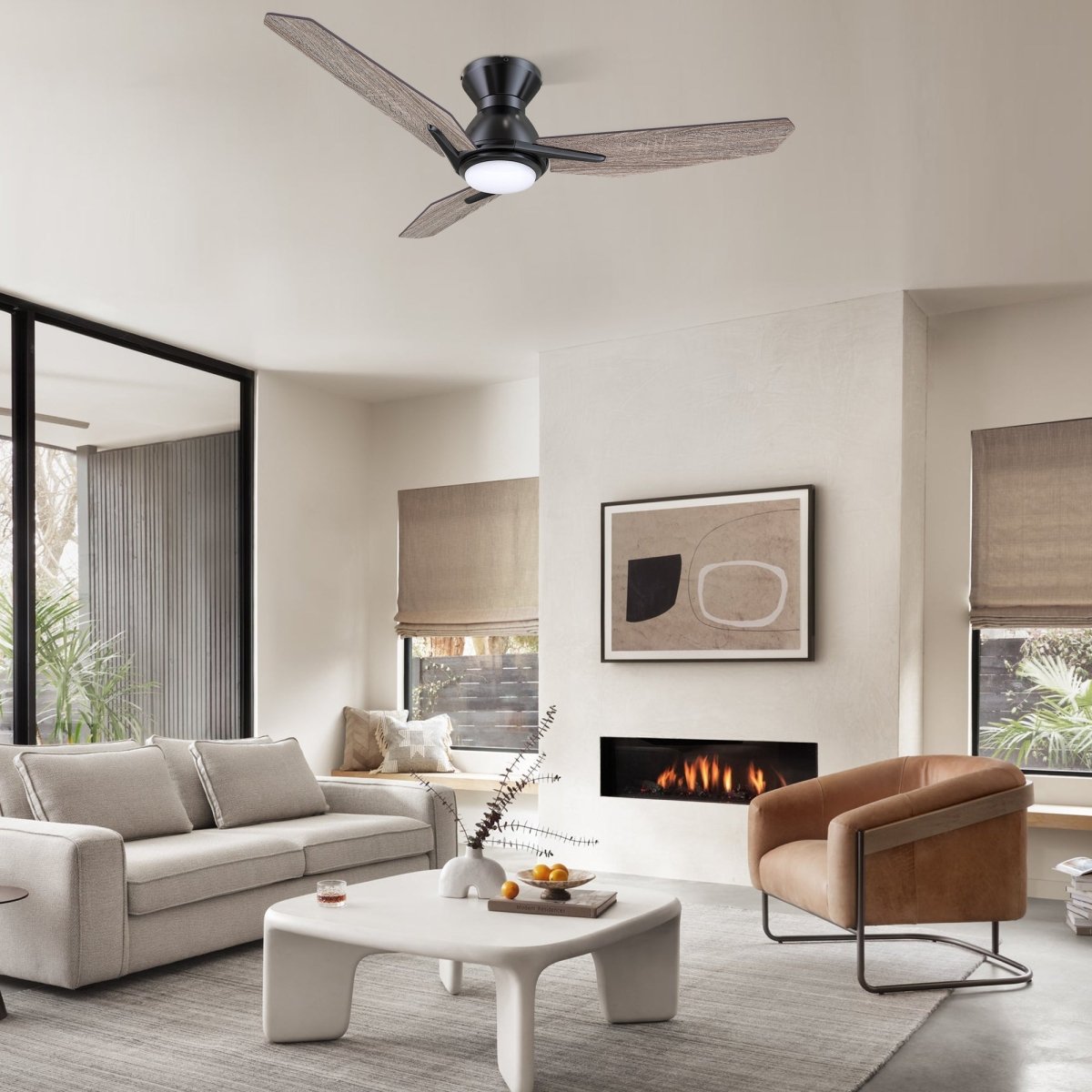 CALEN 52 inch 3 - Blade Flush Mount Smart Ceiling Fan with LED Light & Remote - LEDMyPlace