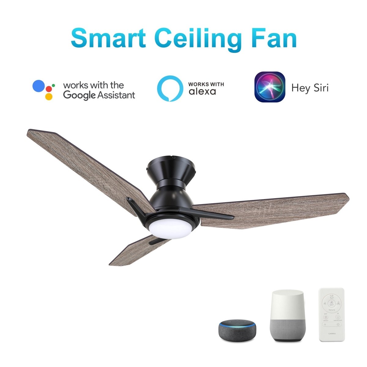 CALEN 52 inch 3 - Blade Flush Mount Smart Ceiling Fan with LED Light & Remote - LEDMyPlace