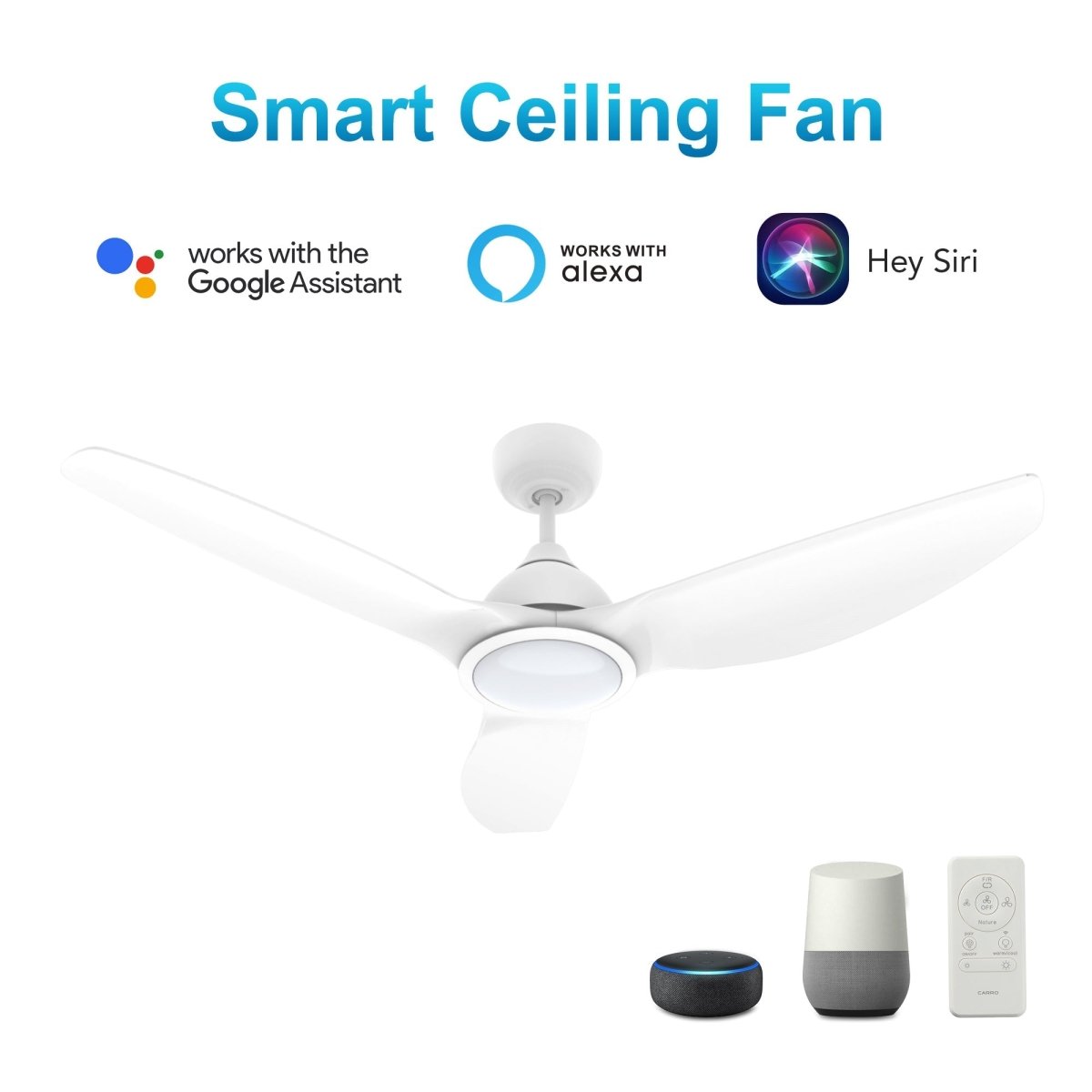 CRANSTON 52 inch 3 - Blade Smart Ceiling Fan with LED Light & Remote - LEDMyPlace