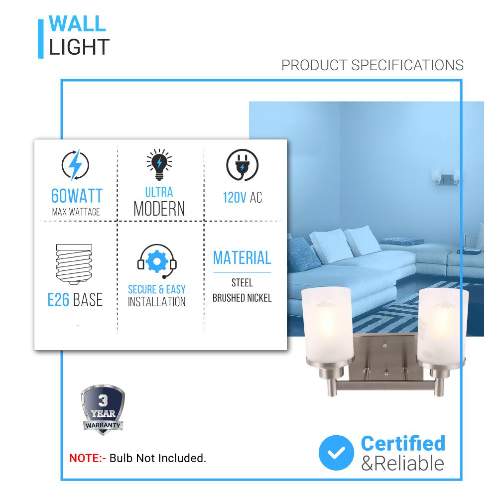 Cylinder Shape Bathroom Light Fixtures with Frosted Glass Shades, 2 - Light/3 - Light/4 - Light, Wall Mount, Vanity Lighting - LEDMyPlace
