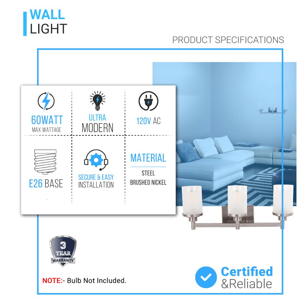 Cylinder Shape Bathroom Light Fixtures with Frosted Glass Shades, 2 - Light/3 - Light/4 - Light, Wall Mount, Vanity Lighting - LEDMyPlace