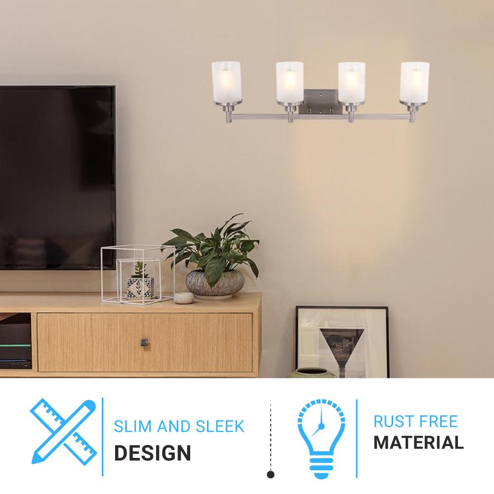 Cylinder Shape Bathroom Light Fixtures with Frosted Glass Shades, 2 - Light/3 - Light/4 - Light, Wall Mount, Vanity Lighting - LEDMyPlace