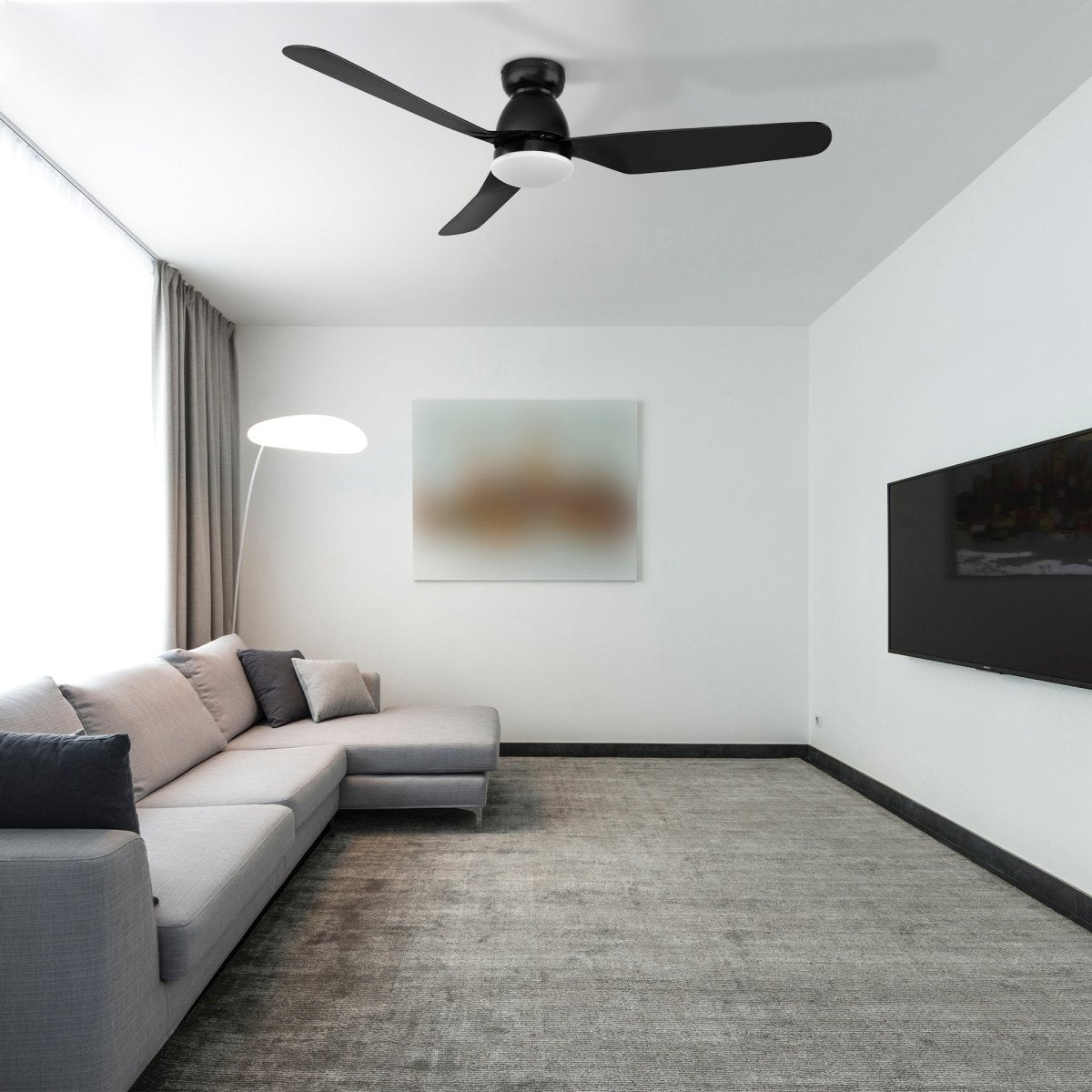 DENVER 52 inch 3 - Blade Flush Mount Smart Ceiling Fan with LED Light & Remote - LEDMyPlace