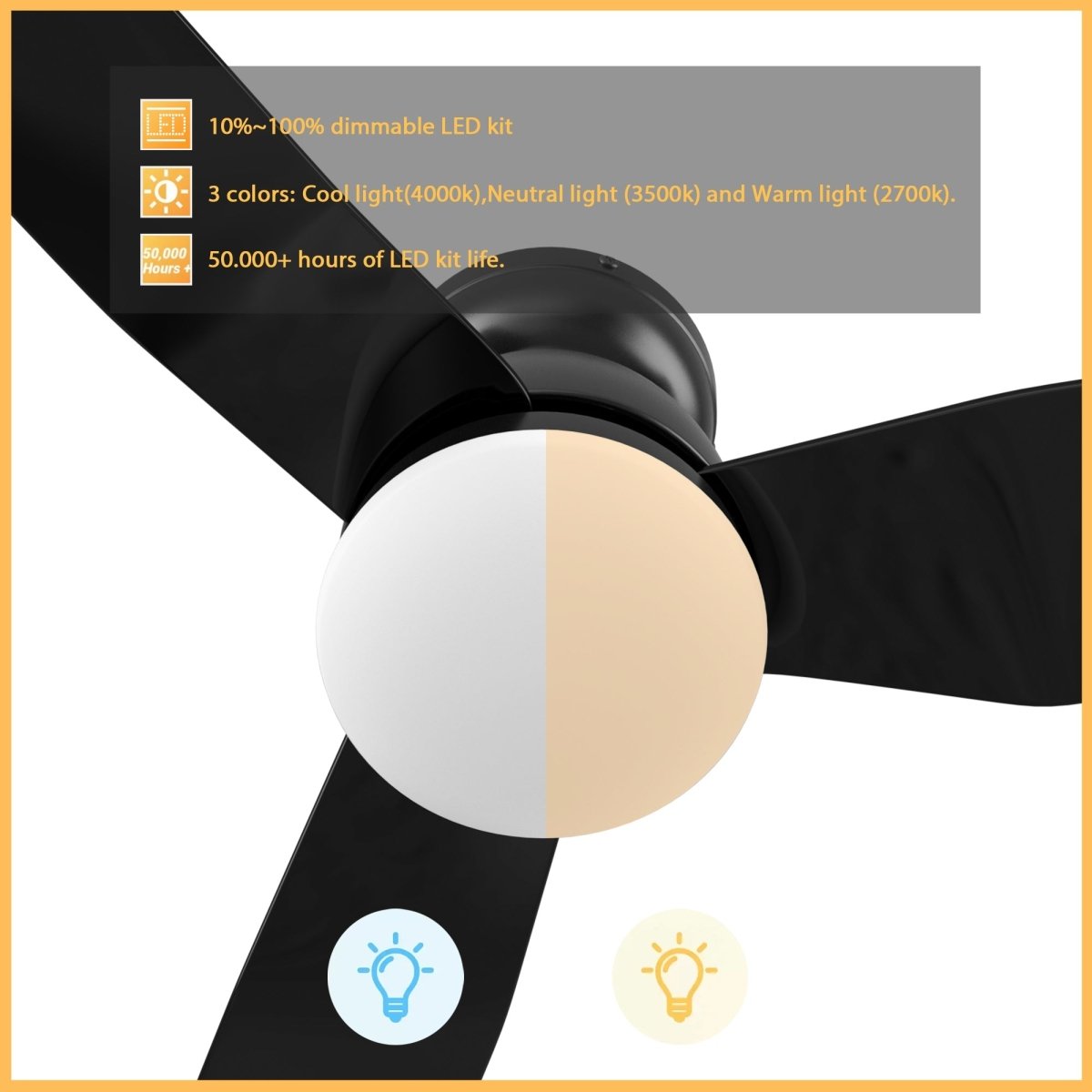 DENVER 52 inch 3 - Blade Flush Mount Smart Ceiling Fan with LED Light & Remote - LEDMyPlace