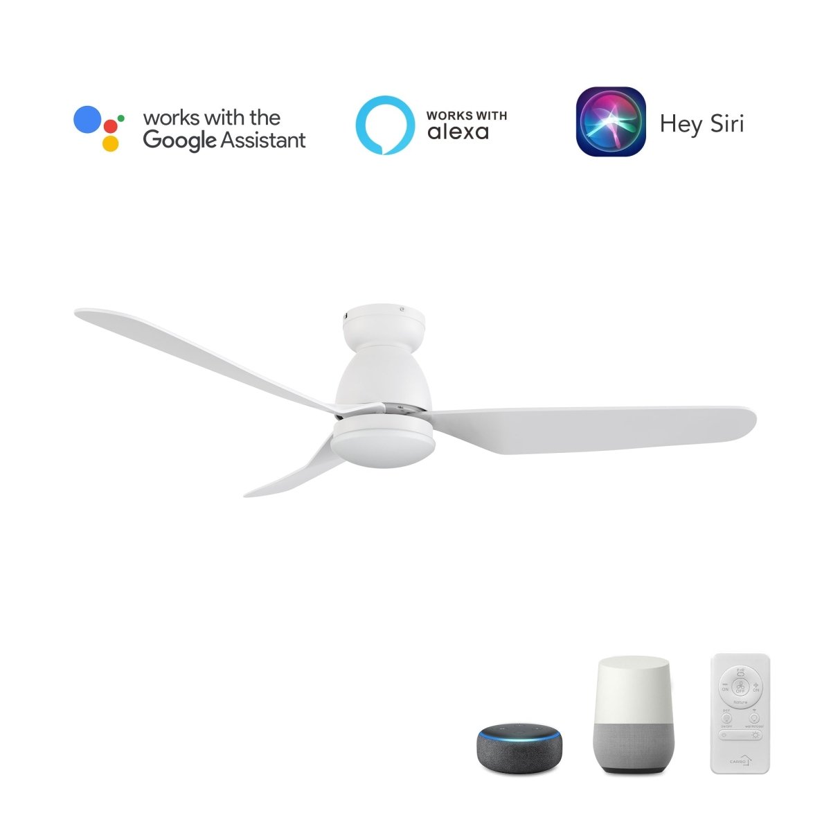 DENVER 52 inch 3 - Blade Flush Mount Smart Ceiling Fan with LED Light With Remote - LEDMyPlace