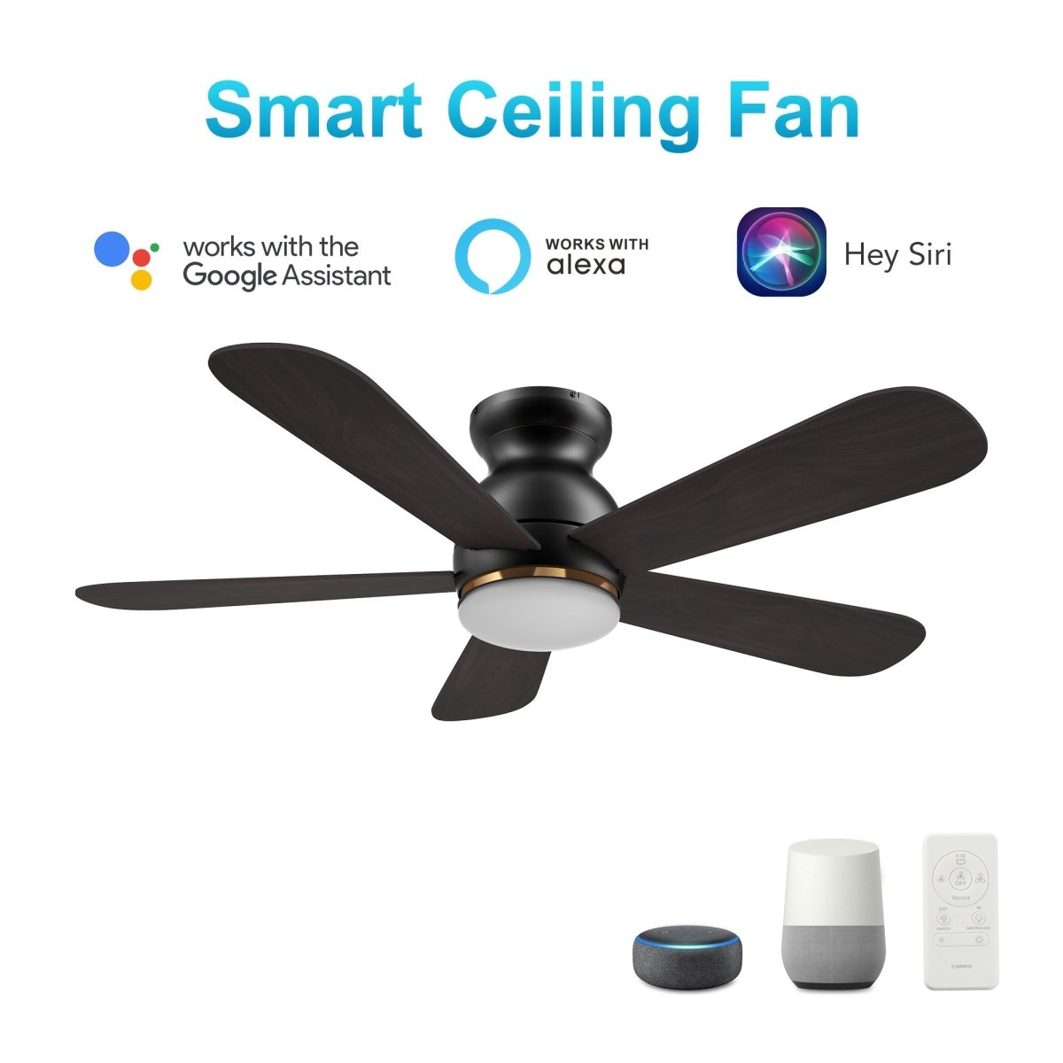 DUBOIS 48 inch 5 - Blade Flush Mount Smart Ceiling Fan with LED Light & Remote - LEDMyPlace
