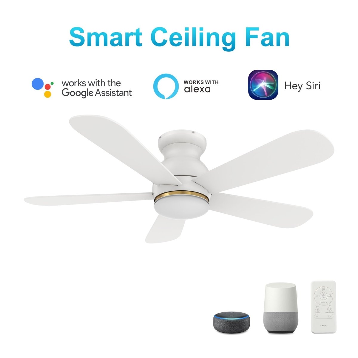 DUBOIS 48 inch 5 - Blade Flush Mount Smart Ceiling Fan with LED Light & Remote - LEDMyPlace