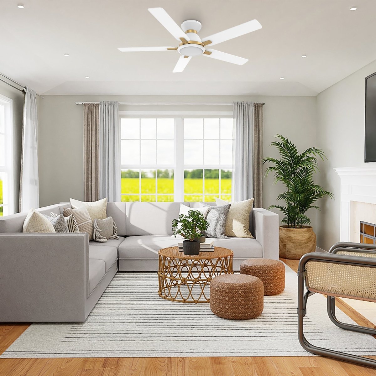 ESPEAR 52 inch Flush Mount 5 - Blade Smart Ceiling Fan with LED Light & Remote - LEDMyPlace