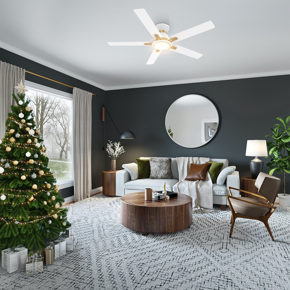 ESPEAR 52 inch Flush Mount 5 - Blade Smart Ceiling Fan with LED Light & Remote - LEDMyPlace