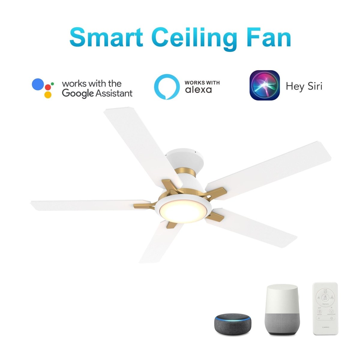 ESPEAR 52 inch Flush Mount 5 - Blade Smart Ceiling Fan with LED Light & Remote - LEDMyPlace