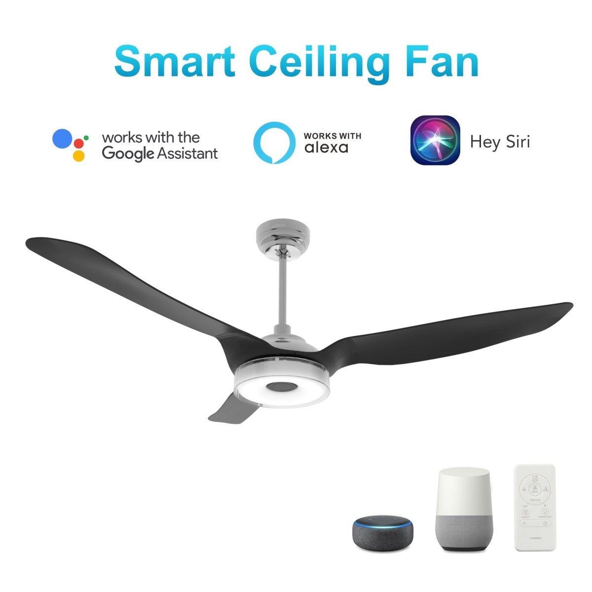 FLETCHER 56 inch 3 - Blade Smart Ceiling Fan with Remote& LED Light - LEDMyPlace