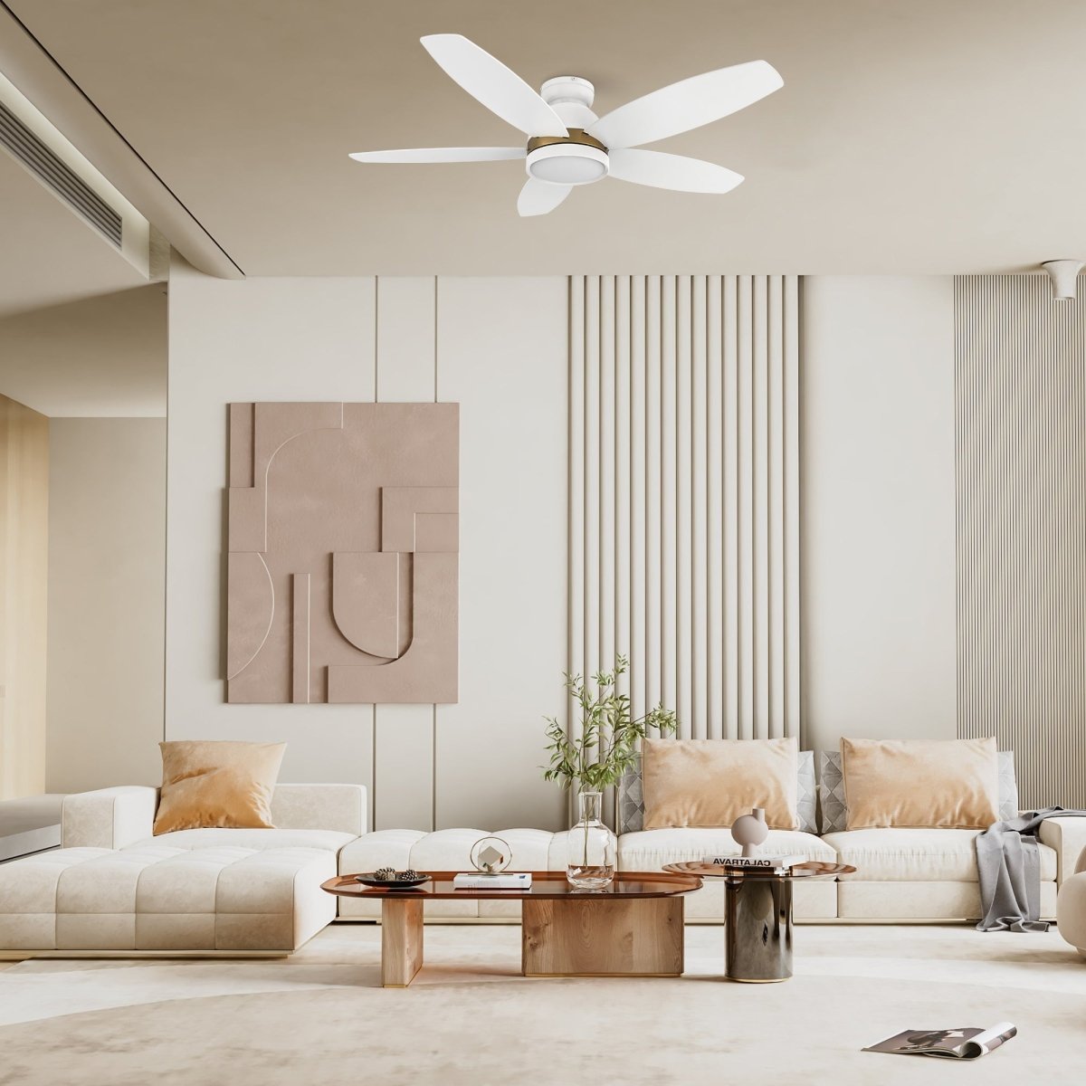 FREMONT 48 inch 5 - Blade Flush Mount Smart Ceiling Fan with Remote & LED Light - LEDMyPlace